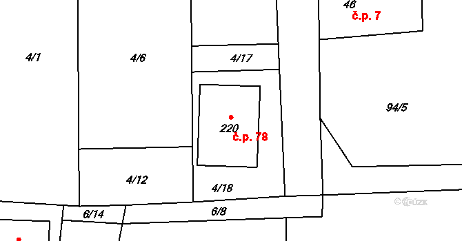 Zborná 78, Jihlava na parcele st. 220 v KÚ Zborná, Katastrální mapa