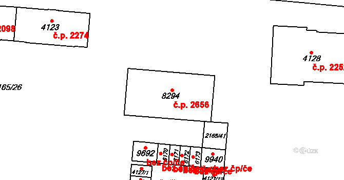 Zelené Předměstí 2656, Pardubice na parcele st. 8294 v KÚ Pardubice, Katastrální mapa