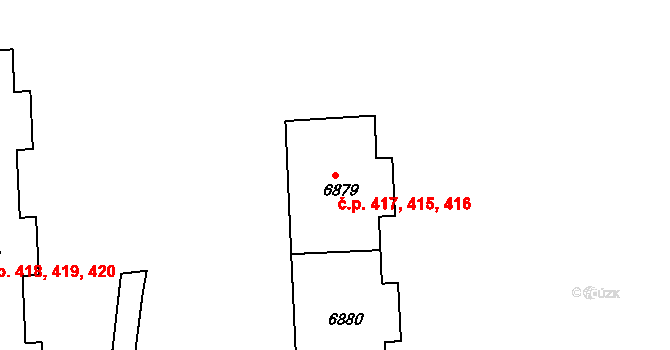 Polabiny 415,416,417, Pardubice na parcele st. 6881 v KÚ Pardubice, Katastrální mapa