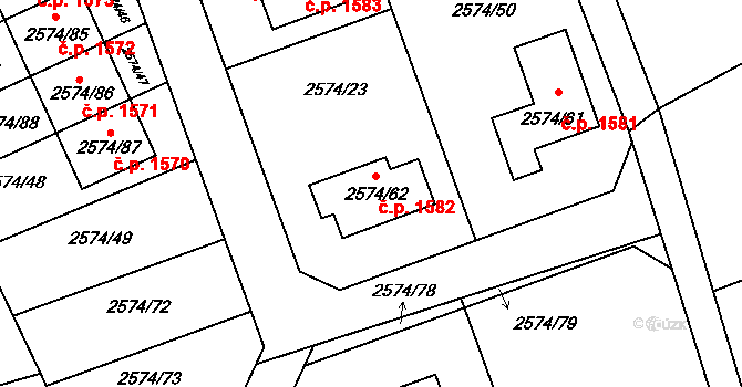 Kopřivnice 1582 na parcele st. 2574/62 v KÚ Kopřivnice, Katastrální mapa
