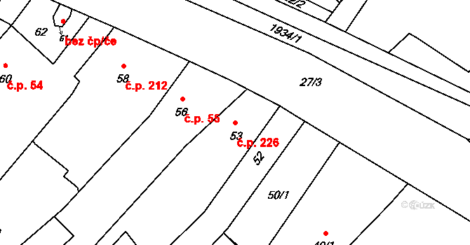 Postřelmov 226 na parcele st. 53 v KÚ Postřelmov, Katastrální mapa