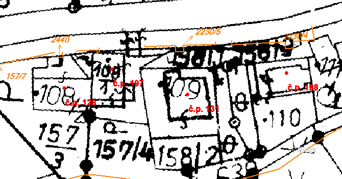 Merboltice 131 na parcele st. 109 v KÚ Merboltice, Katastrální mapa
