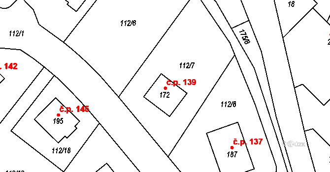 Cerhýnky 139, Cerhenice na parcele st. 172 v KÚ Cerhýnky, Katastrální mapa
