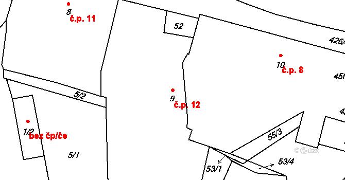 Chocenická Lhota 12, Chocenice na parcele st. 9 v KÚ Chocenická Lhota, Katastrální mapa