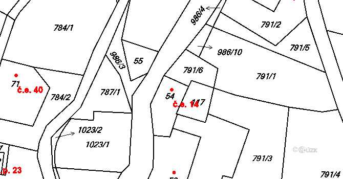 Údolíčko 14, Perštejn na parcele st. 54 v KÚ Rájov u Perštejna, Katastrální mapa