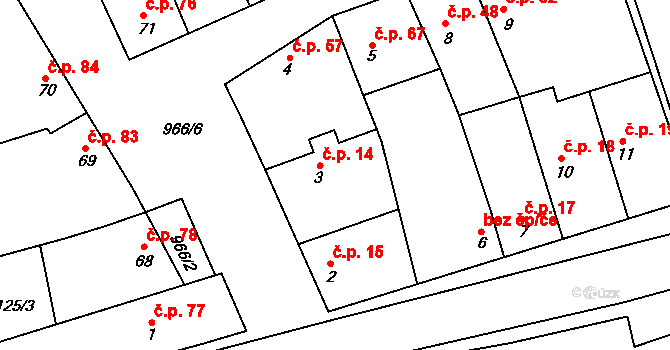 Hřivčice 14, Peruc na parcele st. 3 v KÚ Hřivčice, Katastrální mapa