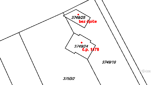 Jablunkov 1178 na parcele st. 3749/24 v KÚ Jablunkov, Katastrální mapa