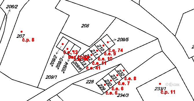 Malé Březno 10 na parcele st. 211 v KÚ Malé Březno nad Labem, Katastrální mapa