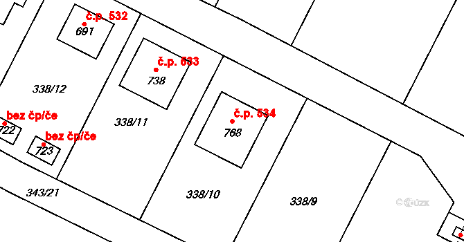 Cerhenice 534 na parcele st. 768 v KÚ Cerhenice, Katastrální mapa