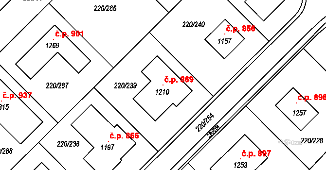 Luka nad Jihlavou 869 na parcele st. 1210 v KÚ Luka nad Jihlavou, Katastrální mapa