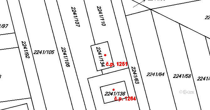 Třemošná 1251 na parcele st. 2241/134 v KÚ Třemošná, Katastrální mapa