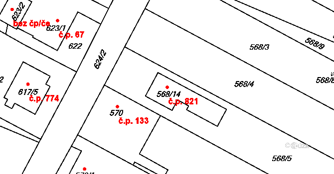 Výškovice 821, Ostrava na parcele st. 568/14 v KÚ Výškovice u Ostravy, Katastrální mapa