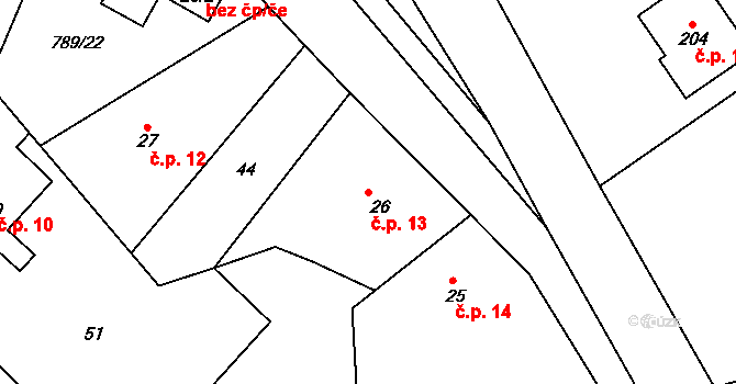 Merklovice 13, Vamberk na parcele st. 26 v KÚ Merklovice, Katastrální mapa