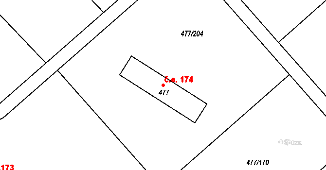Žebrákov 174, Zduchovice na parcele st. 477 v KÚ Zduchovice, Katastrální mapa