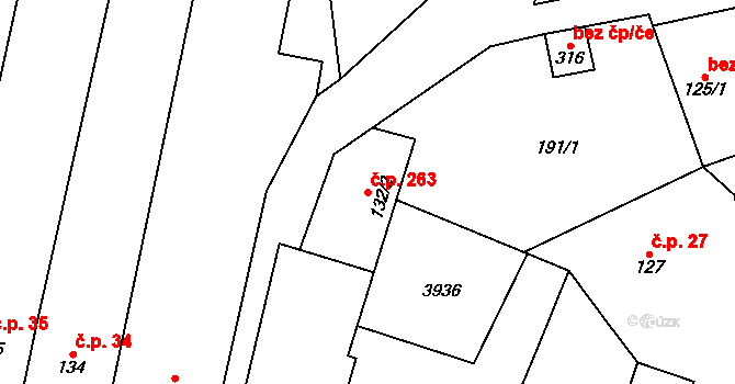 Uherčice 263 na parcele st. 132/2 v KÚ Uherčice u Hustopečí, Katastrální mapa