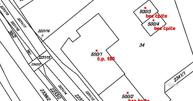 Rajnochovice 180 na parcele st. 500/1 v KÚ Rajnochovice, Katastrální mapa