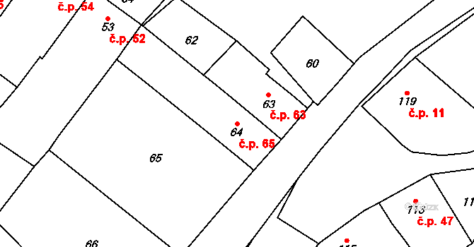Lutotín 65, Bílovice-Lutotín na parcele st. 64 v KÚ Lutotín, Katastrální mapa