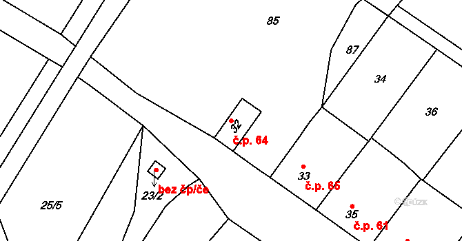Derflice 64, Znojmo na parcele st. 32 v KÚ Derflice, Katastrální mapa