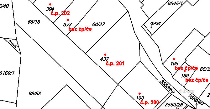 Hrabětice 201 na parcele st. 437 v KÚ Hrabětice, Katastrální mapa