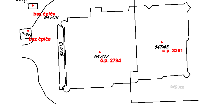 Znojmo 2794 na parcele st. 647/12 v KÚ Znojmo-Louka, Katastrální mapa