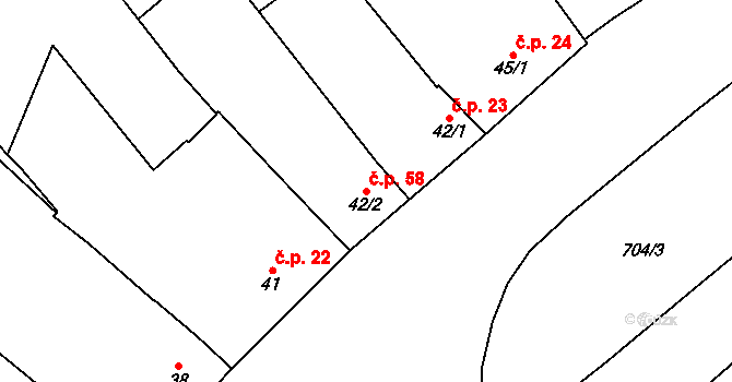 Beňov 58 na parcele st. 42/2 v KÚ Beňov, Katastrální mapa