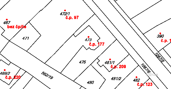Uhřičice 177 na parcele st. 473 v KÚ Uhřičice, Katastrální mapa