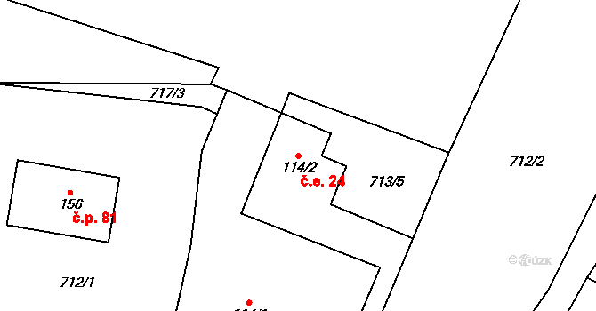 Polipsy 24, Čestín na parcele st. 114/2 v KÚ Polipsy, Katastrální mapa