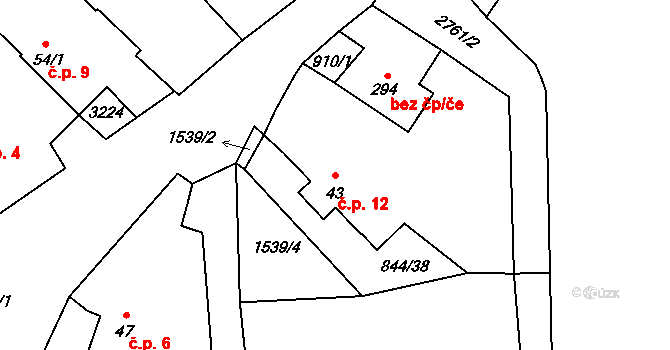 Čížov 12, Chabeřice na parcele st. 43 v KÚ Chabeřice, Katastrální mapa