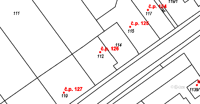 Hlízov 126 na parcele st. 112 v KÚ Hlízov, Katastrální mapa