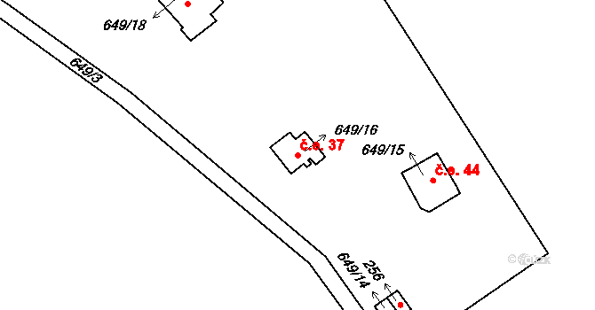 Řehenice 37 na parcele st. 649/16 v KÚ Malešín, Katastrální mapa