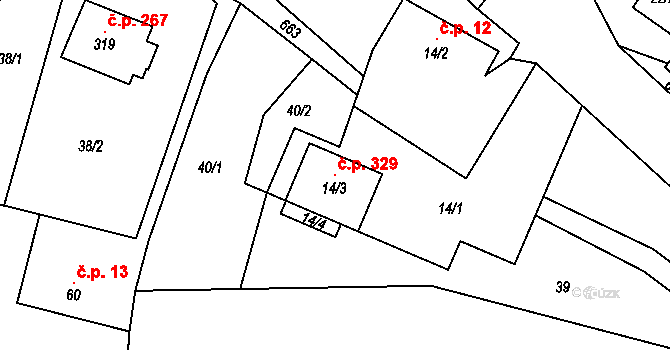 Hrabišín 329 na parcele st. 14/3 v KÚ Hrabišín, Katastrální mapa