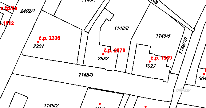Jablonec nad Nisou 2670 na parcele st. 2582 v KÚ Jablonec nad Nisou, Katastrální mapa