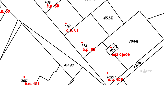 Sedlčánky 62, Čelákovice na parcele st. 113 v KÚ Sedlčánky, Katastrální mapa