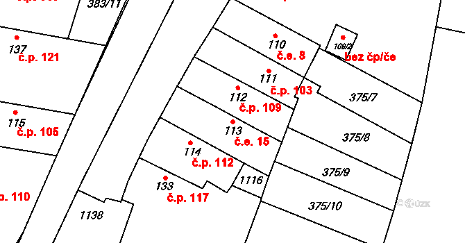 Černuc 15 na parcele st. 113 v KÚ Černuc, Katastrální mapa