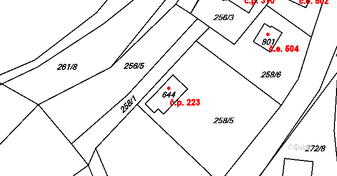 Kamenný Přívoz 223 na parcele st. 644 v KÚ Kamenný Přívoz, Katastrální mapa
