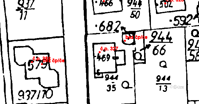 Osek 327 na parcele st. 469 v KÚ Osek u Rokycan, Katastrální mapa