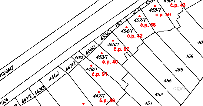 Tetčice 40 na parcele st. 450/1 v KÚ Tetčice, Katastrální mapa