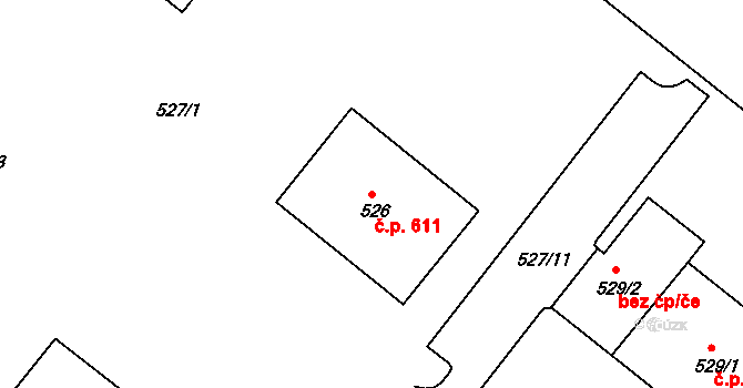 Veverská Bítýška 611 na parcele st. 526 v KÚ Veverská Bítýška, Katastrální mapa
