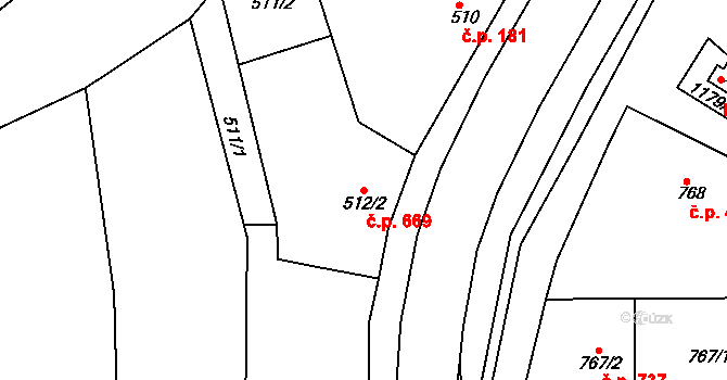 Šardice 669 na parcele st. 512/2 v KÚ Šardice, Katastrální mapa
