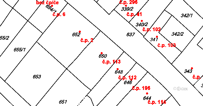 Zarazice 113, Veselí nad Moravou na parcele st. 650 v KÚ Zarazice, Katastrální mapa