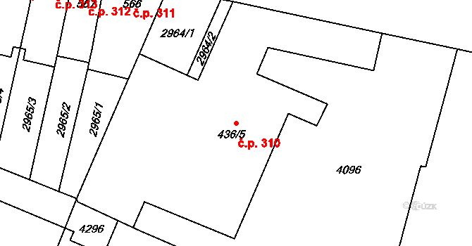 Kyjov 310 na parcele st. 436/5 v KÚ Kyjov, Katastrální mapa