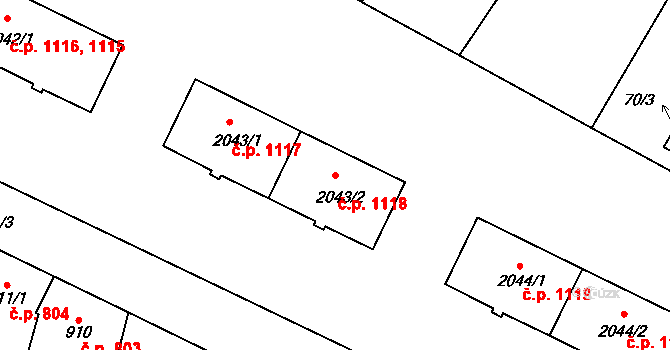 Kyjov 1118 na parcele st. 2043/2 v KÚ Kyjov, Katastrální mapa