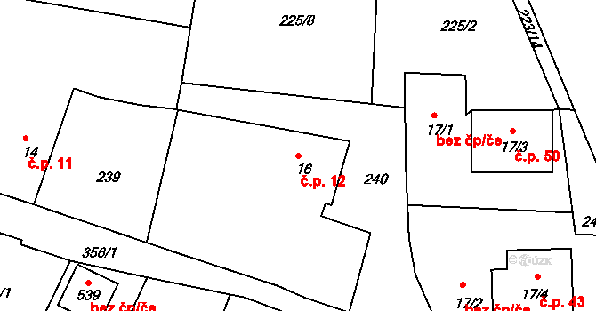 Hubenov 12 na parcele st. 16 v KÚ Hubenov, Katastrální mapa