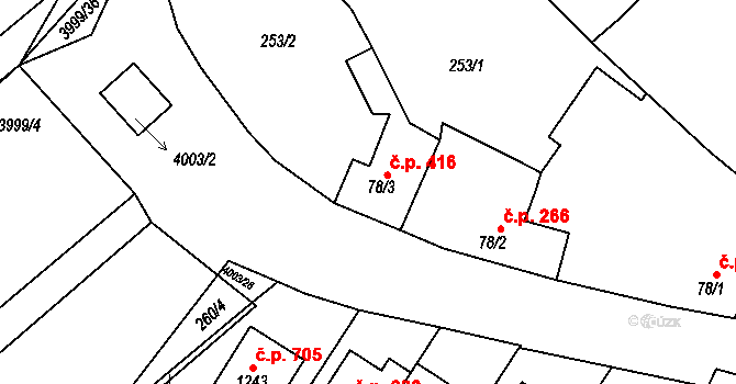 Dědice 416, Vyškov na parcele st. 78/3 v KÚ Dědice u Vyškova, Katastrální mapa