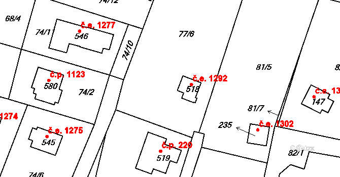 Ládví 1292, Kamenice na parcele st. 518 v KÚ Ládví, Katastrální mapa