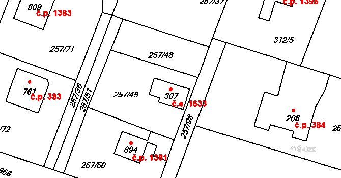 Nová Hospoda 1633, Kamenice na parcele st. 307 v KÚ Štiřín, Katastrální mapa