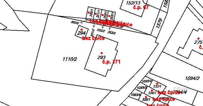 Lásenice 171 na parcele st. 293 v KÚ Lásenice, Katastrální mapa