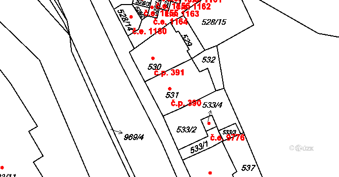 Děčín IV-Podmokly 390, Děčín na parcele st. 531 v KÚ Podmokly, Katastrální mapa