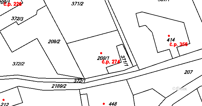 Dolní Podluží 274 na parcele st. 208/1 v KÚ Dolní Podluží, Katastrální mapa