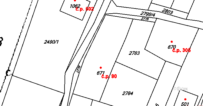Písek 80 na parcele st. 671 v KÚ Písek u Jablunkova, Katastrální mapa